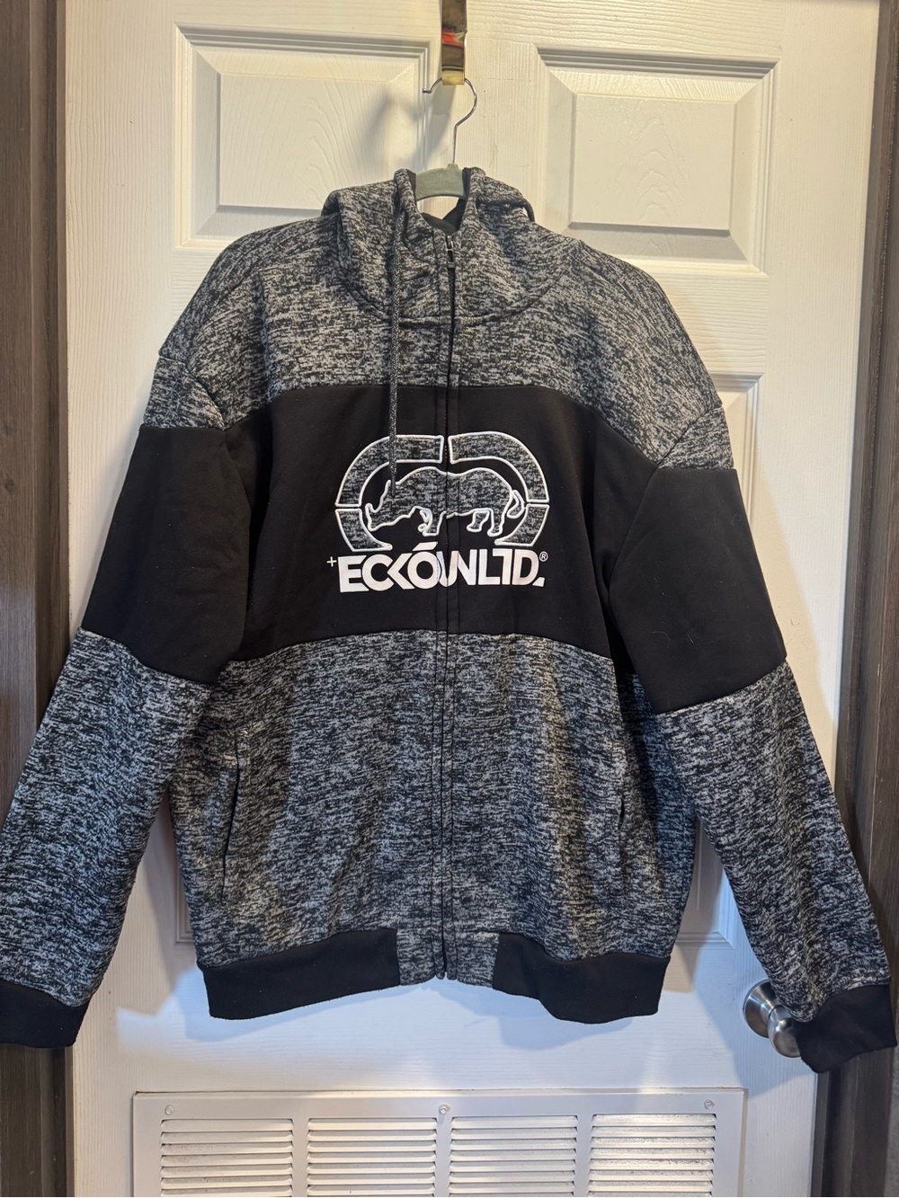Ecko Unltd Mens Black/Grey Zip Up Hoodie Sweatshirt  Warm Inside Size XL